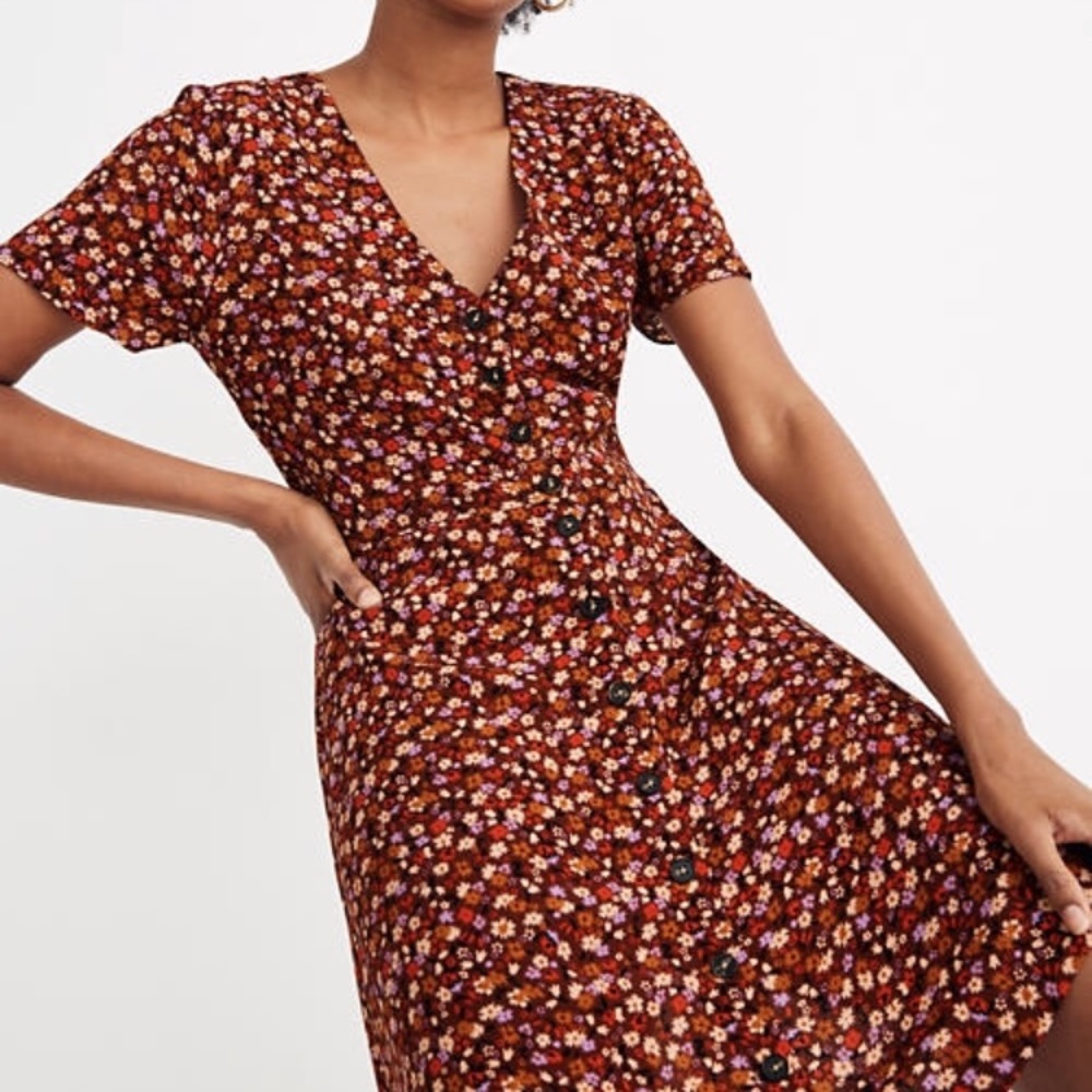 Madewell Button-Front Mini Dress in Spring Prairie